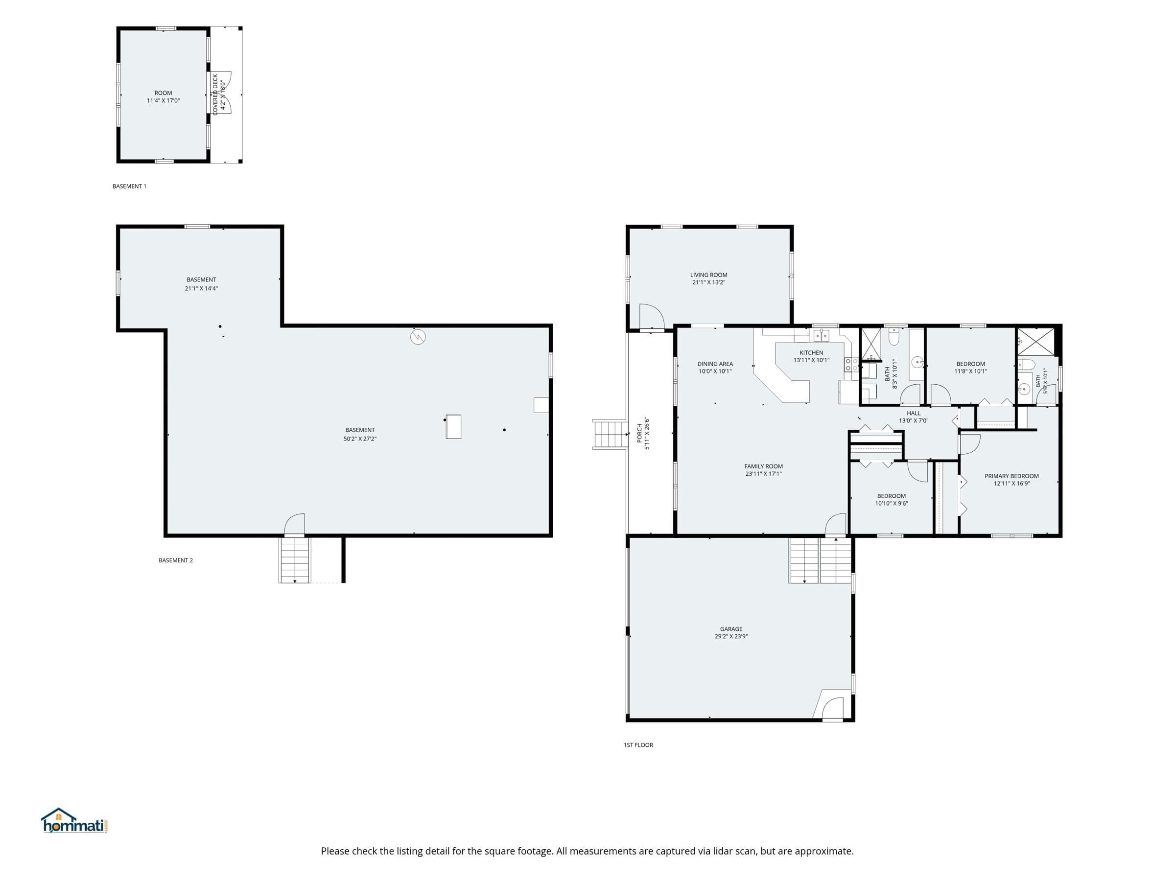 Floor plans for all three levels with room dimensions